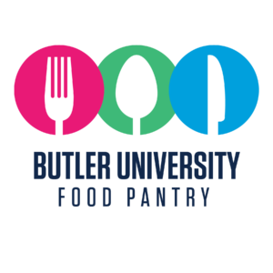 graphic design of a fork, spoon, and knife in different colors with the words  Food Pantry below the circles